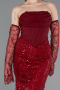 Robe De Soirée Perlé Longue Rouge Bordeaux ABU5922