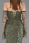 Robe De Soirée Perlé Longue Kaki ABU5922