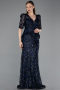 Robe De Soirée Squameuse Longue Bleu Marine ABU5621