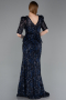 Robe De Soirée Squameuse Longue Bleu Marine ABU5621