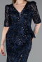 Robe De Soirée Squameuse Longue Bleu Marine ABU5621