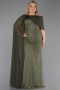 Robe De Soirée Grande Taille Perlé Longue Kaki Clair ABU5819