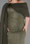 Robe De Soirée Grande Taille Perlé Longue Kaki Clair ABU5819