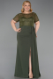 Robe de Soirée Grande Taille Longue Dantelle Kaki ABU6102