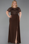 Robe de Soirée Grande Taille Longue Dantelle Brun ABU6102