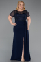 Robe de Soirée Grande Taille Longue Dantelle Bleu Marine ABU6102
