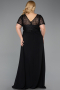 Robe de Soirée Grande Taille Longue Dantelle Noir ABU6102