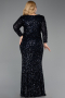 Robe de Soirée Grande Taille Longue Squameuse Bleu Marine ABU6074