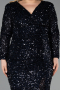 Robe de Soirée Grande Taille Longue Squameuse Bleu Marine ABU6074