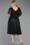 Robe De Invitation Grande Taille Midi Noir-Argent ABK2622
