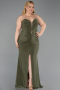 Robe De Soirée Grande Taille Longue Kaki ABU6097