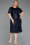 Robe De Invitation Grande Taille Midi Squameuse Bleu Marine ABK2621