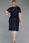 Robe De Invitation Grande Taille Midi Squameuse Bleu Marine ABK2621