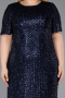 Robe De Invitation Grande Taille Midi Squameuse Bleu Marine ABK2621