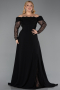 Robe de Soirée Grande Taille Longue Noir ABU6135