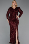Robe de Soirée Grande Taille Longue Squameuse Rouge Bordeaux ABU6074