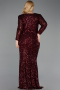 Robe de Soirée Grande Taille Longue Squameuse Rouge Bordeaux ABU6074