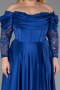 Robe Grande Taille Satin Longue Bleu Saxe ABU5261