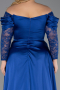 Robe Grande Taille Satin Longue Bleu Saxe ABU5261