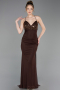 Robe de Soirée Longue Satin Brun ABU6152