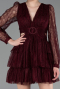 Robe de Cérémonie Courte Dantelle Rouge Bordeaux ABK2623