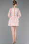 Robe de Cérémonie Courte Dantelle Poudre ABK2623