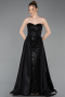 Robe de Soirée Longue Perlé Noir ABU6125