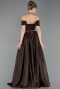 Robe De Soirée Satin Longue Brun ABU5995
