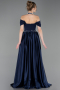 Robe De Soirée Satin Longue Bleu Marine ABU5995