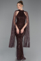 Robe de Soirée Longue Perlé Brun ABU6154