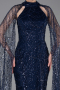 Robe de Soirée Longue Perlé Bleu Marine ABU6154