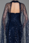 Robe de Soirée Longue Perlé Bleu Marine ABU6154