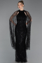 Robe de Soirée Longue Perlé Noir ABU6154