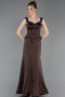 Robe Queue de Poisson Longue Satin Brun ABU6155