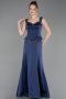 Robe Queue de Poisson Longue Satin Bleu Marine ABU6155