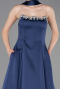 Robe de Soirée Longue Satin Bleu Marine ABU6156