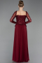 Robe de Soirée Longue Mousseline Rouge Bordeaux ABU6157