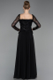 Robe de Soirée Longue Mousseline Noir ABU6157