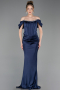 Robe Queue de Poisson Longue Satin Bleu Marine ABU6090
