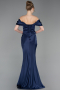 Robe Queue de Poisson Longue Satin Bleu Marine ABU6090