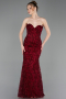 Robe de Soirée Longue Lacé Rouge Bordeaux ABU6159