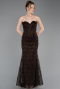 Robe de Soirée Longue Lacé Brun ABU6159