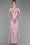 Robe de Soirée Longue Lacé Poudre ABU6159