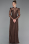 Robe de Soirée Longue Dantelle Brun ABU6160