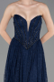 Robe de Soirée Longue Dantelle Bleu Marine ABU6160
