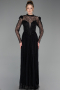 Robe de Soirée Longue Dantelle Noir ABU6160