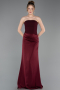 Robe de Soirée Longue Satin Rouge Bordeaux ABU6096