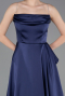 Robe de Soirée Longue Satin Bleu Marine ABU6130