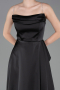 Robe de Soirée Longue Satin Noir ABU6130
