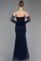 Robe de Soirée Longue Lacé Bleu Marine ABU6159